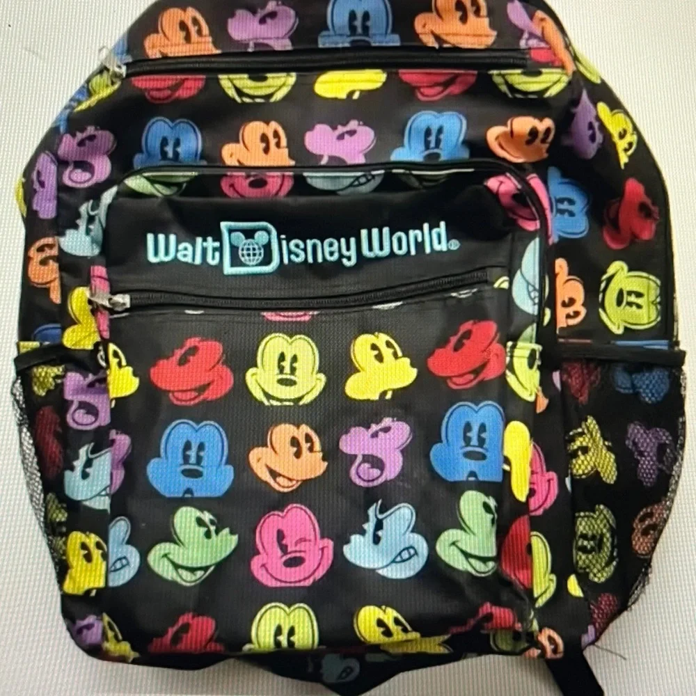 Walt Disney World Parks Lots Zip Of Pockets Mickey Mouse Backpack Full Size